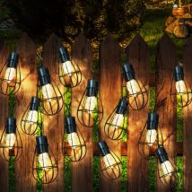 30x led guirlande lumineuse solaire lampe solaire d'extérieur décoration de jardin style rétro, métal rouille, led blanc chaud, l 200 cm