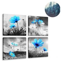 Fei Yu - 30x30CM,4 Parties Impression sur Toile - Fleur Bleue Impression sur Toile Décoration Murale pour Chambre Peintures à l'huile pour Maison