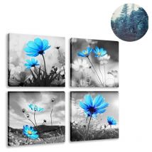 Csparkv - 30x30CM,4 Parties Impression sur Toile - Fleur Bleue Impression sur Toile Décoration Murale pour Chambre Peintures à l'huile pour Maison