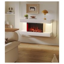 M.c.haus - 32- Inch White Wall - Mounted Electric Fireplace - 12 Flame Colors, 3 Brightness, Timer, Overheat Protection, Modern Led Heating