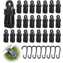32 Pièces Attache Bache Piscine Set, 24 Pince pour Bache et 8 Mousqueton, Fixation Bache pour Camping, Carvanes, Pique-Nique