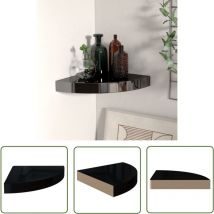 323889 The Living Store Floating Corner Shelf High Gloss Black 25x25x3,8 cm MDF - Étagère Murale - Étagère D'angle - Étagère Flottante - Rangement