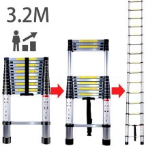 3,2M Échelle Télescopique en Aluminium Bricolage Pliable Échelle Escamotable Multifonction Charge 150KG Noir