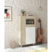 Mirakemueble - Vitrine Moderne Avec 3 Portes, Made In Italyy, Buffet Haut Avec Étagères, Meuble D'Entrée, 77x33h142 Cm, Couleur Chêne Et Blanc