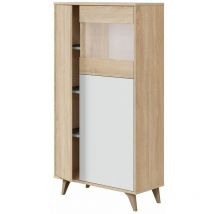 Mirakemueble - Vitrine moderne avec 3 portes, Made in Italyy, Buffet haut avec étagères, Meuble d'entrée, 77x33h142 cm, Couleur Chêne et Blanc