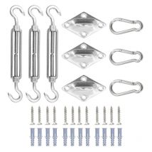 Ensoleille - 33 pièces accessoires de voile d'ombrage en acier inoxydable, kit d'auvent extérieur pour terrasse de jardin, vis à crochet à ressort,6mm