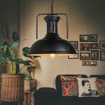 33cm Lustre Suspension Design Industrielle Vintage Rétro Plafonnier Abat-jour en Métal Noir et Blanc