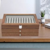 34 position étui à stylos en bois noyer boîte de rangement stylos vitrine