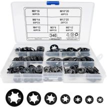 340 pièces Rondelles Metal de Blocage, Rondelle Starlock Universel Large, Dents Internes Verrouillage Rondelles M3 M4 M5 M6 M8 M10 M12 Vitesse