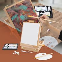Kit de Peinture 34 pcs avec Acrylique avec Chevalet, 24 Peintures Acryliques, Châssis, Toile, Pinceaux et Accessoires de Peinture, Mallette de