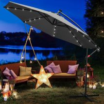 Parapluie 3.5m Parasol avec led Alu pivotant Parapluie de jardin terrasse balcon Gris