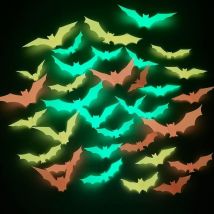 36 Pièces 3D Halloween Chauves Souris Autocollants, Lumineux Halloween Chauve-Souris Stickers Muraux, Sticker Lumineux Halloween, Utilisé pour la