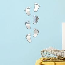 36 Pièces Sticker Mural pieds 3D, Acrylique Miroir Décalques Autocollant Miroir Sticker- Silver