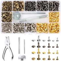 360 Pièces Rivets en Cuir, Tubulaire Rivet avec Outils Fixation et Punch Pince, Goujons Tubulaires en Métal pour Portefeuille, Craft diy