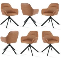 360° swivel dining chairs with ergonomic backrest, wide seat and sturdy metal base - Set of 6 - Brown