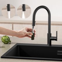 Cecipa - Küchenarmatur 306° drehbar schwarz ausziehbarer Wasserhahn Edelstahl Spültischarmatur