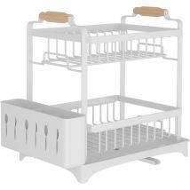 36×26(mit der Größe der Aufbewahrungsbox)×37.5cm doppeltes Abtropfgestell für Küchengeschirr aus weißem Kohlenstoffstahl