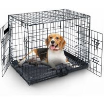 Briefness - 36in Dog Cage Crate c Pet Black Metal Folding Cage with 2 Doors (Front & Side) with Chew Resistant Plastic Base Tray and Carrier Handle