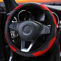 Treetalk - 38CM Steering Wheel Cover Carbon Fiber Style Elastic Handle Sleeve Non Slip Steering Wheel Cover for Car Black Red