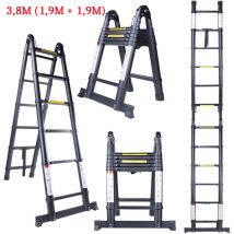 3.8M Telescopic Ladder Extension Tall Multi Purpose Folding Loft Ladder with stabilizer, 330 pound/150 kg Capacity