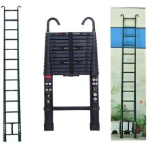 Dayplus - 3,8m Teleskopleiter Ausziehleiter mit Abnehmbarem Haken für Wohnmobil/Dachboden/Büro/Warenhaus Mehrzweckleiter (Schwarz)