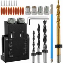 Osuper - 38pcs Pocket Hole Jig, Angle Drill Jig, 15° Dowel Drill Set, Woodworking Corner Drill Guide with Adapter for 6/8/10mm Hole (38pcs)