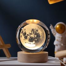 3D Crystal Ball Night Light Moon led Kids Nightlight with Wooden Base Galaxy Night Light Gift Novelty Room Decor [Energy Class f]