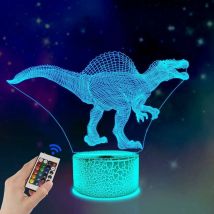 Mumu - 3D Dinosaur Night Lamp Spinosaurus Illusion led Bedside Lamp 16 Colors Remote Control Gift