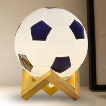 3d-fußballlampe, Einstellbare Helligkeit, Led-nachtlicht, Usb-betrieben, Warmes Licht, Kleine Tischlampe, Massivholzsockel Für Die Nachttisch-