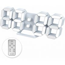 3D Horloge Murale Numérique Led Réveil Lumineux Fonction Sans Bruit Snooze Luminosité Réglable 12/24 Heure Affichage Date/Température Bureau Cuisine