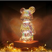 Tonchean - 3D-Nachtlicht mit Feuerwerk und Bär, 8 Farbwechsel, LED-Tischlampe, leuchtendes Dekor, Geschenk für Mädchen und Jungen