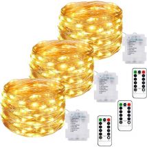 [3er-pack] Batteriebetriebene Lichterkette, 10 M, 100 Leds, Batteriebetriebene Led-lichterkette Mit Fernbedienung, 8 Modi, Timerfunktion, Ip65, 