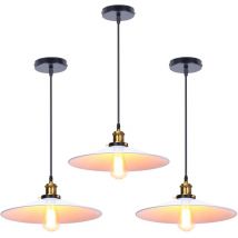 3er Pendelleuchte, Vintage Hängelampe mit Ø36cm Eisen Lampenschirm, Kronleuchter E27 Fassung für Wohnzimmer Esszimmer Küchen (Weiß)