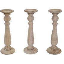 3er Set Kerzenständer HHG 444, Kerzenhalter, Shabby-Look Vintage Höhe 35cm naturbraun
