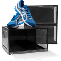 3er Set Schwarze Schuhbox Stapelbar Aufbewahrungsbox Kunststoffbox Schuhkasten Schuhkarton Schuhorganizer bis Gr.47