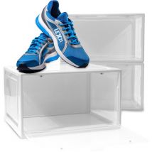 3er Set Weiße Schuhbox Stapelbar Aufbewahrungsbox Kunststoffbox Schuhkasten Schuhkarton Schuhorganizer bis Gr.47