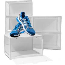6er Set Weiße Schuhbox Stapelbar Aufbewahrungsbox Kunststoffbox Schuhkasten Schuhkarton Schuhorganizer bis Gr.47