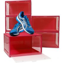 6er Set Rote Schuhbox Stapelbar Aufbewahrungsbox Kunststoffbox Schuhkasten Schuhkarton Schuhorganizer bis Gr.47