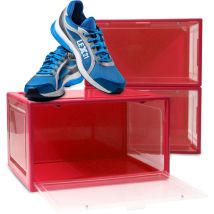 3er Set Rote Schuhbox Stapelbar Aufbewahrungsbox Kunststoffbox Schuhkasten Schuhkarton Schuhorganizer bis Gr.47