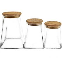 3er Set Vorratsbehälter aus Glas mit luftdichtem Holzdeckel - schlicht & elegant