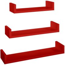 Ahd Amazing Home Design – 3er Set Wandregal Rot – 60x8 cm, 50x8 cm, 40x8 cm – Holzfaser – Max. 10 kg