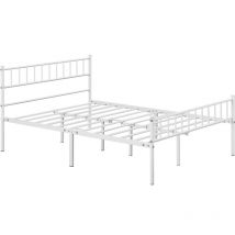 4ft6 Double Metal Bed Frame with Headboard and Footboard, 135x190cm, Solid Slatted Base, White - Yaheetech