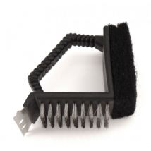 3in1 Grillreinigunsbürste aus Edelstahl, 2x Reinigungsflächen, 1x Schabber Schwarz