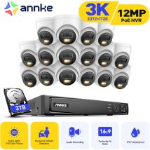 3K Überwachungskamera Außenbereich, Videoüberwachungsset mit 16Kanal nvr und 16x5MP PoE ip Kamera, Farbnachtsicht, Personen/Fahrzeugerkennung,3TB hdd