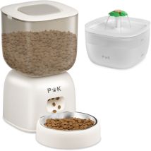 Puppy Kitty - 3l Distributeur Croquette, Batterie Jusqu'à 180 Jours, Vocal 10s, Avec Fontaine À Chat 2l Gratuite, Blanc