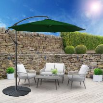 3M Outdoor Hanging Parasol Patio Banana Sun Shade Garden Canopy Umbrella Green with Base