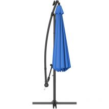 3M Parasol Déporté Excentré avec 24 led Lampe Solaire Fait en Polyester Inperméable Hauteur 245CM 8 Baleines en Fer Bleu Maison Chic