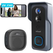 3MP 2K Sonnette sans Fil avec Caméra, Exterieur Etanche Visiophone sans Fil avec Carillon Détection de Mouvement pir