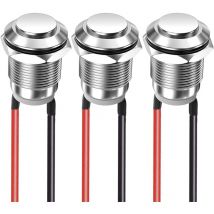 3pcs 12mm 2A 12V/24V/125V/250V Momentané Bouton-Poussoir Étanche en Acier Inoxydable Bouton-Poussoir on/Off avec Fil (Tête Haute)