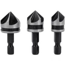Supermarket - 3pcs 1/4 inch Hex hcs Countersink Drill Bit 5 Flutes Countersink Sink Countersink Bit 12mm/16mm/19mm for Wood Metal